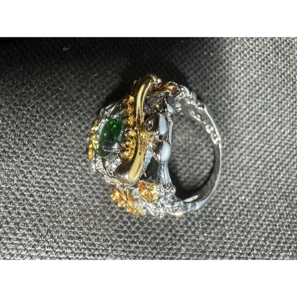 Chunky Owl Ring Size 8.5 Green Stone &‎ Rhinestones Sparkly Two Tone Metal - Picture 8 of 12